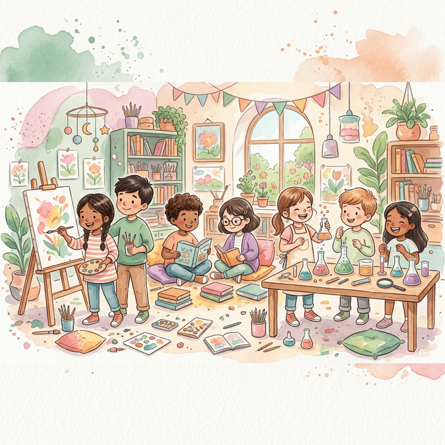 เด็กๆ กำลังสร้างสรรค์ผลงานศิลปะที่ NAMOLAND